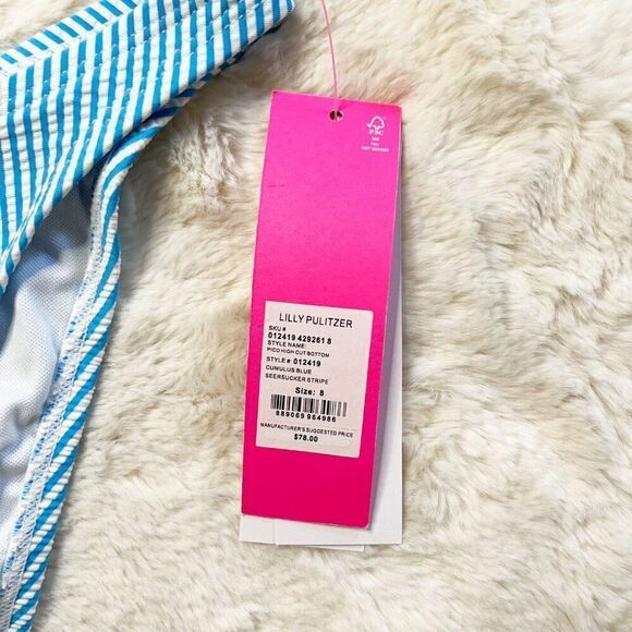 Lilly Pulitzer Pico High Cut Bikini Bottom‎ Cumulus Blue Seersucker Stripe NWT - Picture 3 of 7